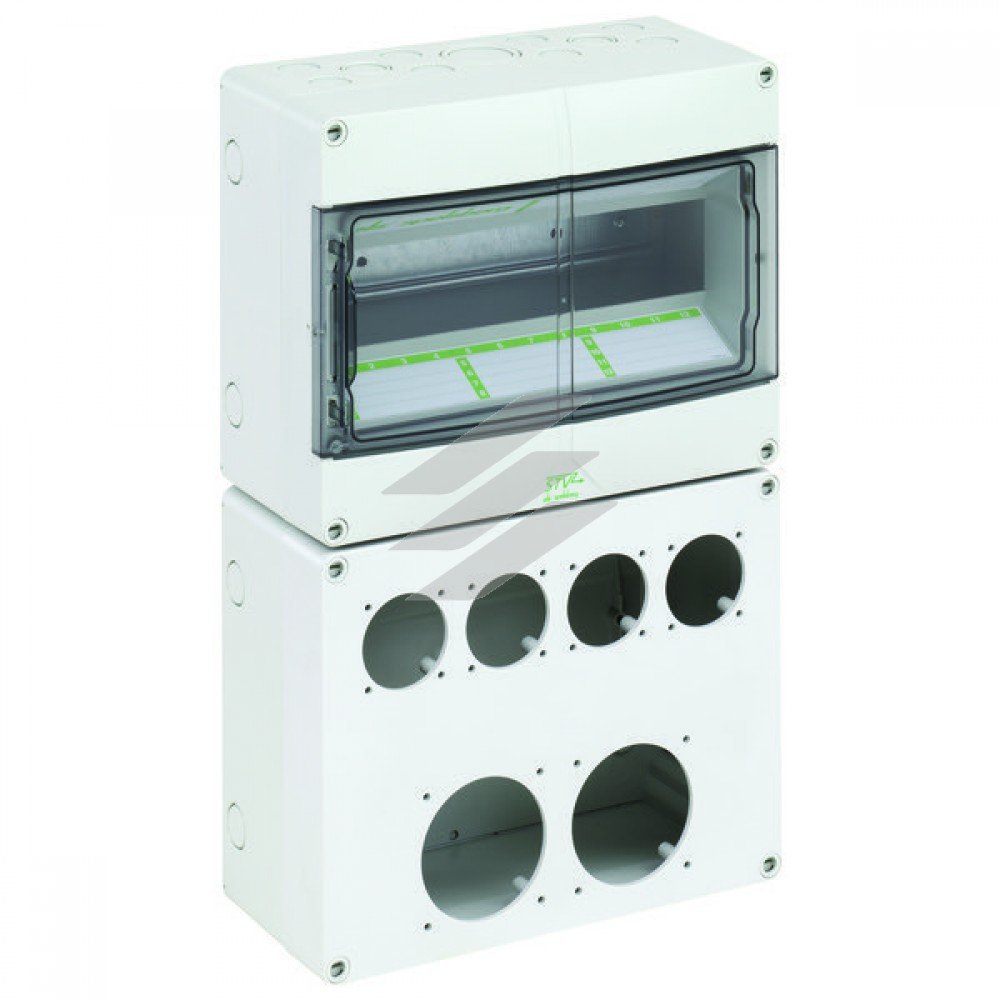 Розподільчий щит STV 1224-L порожній на 12 модулів, з отворами на розетки 4х Schuko, 2хCEE, (250х400х122мм), IP залежить від вживаних розеток, Spelsberg